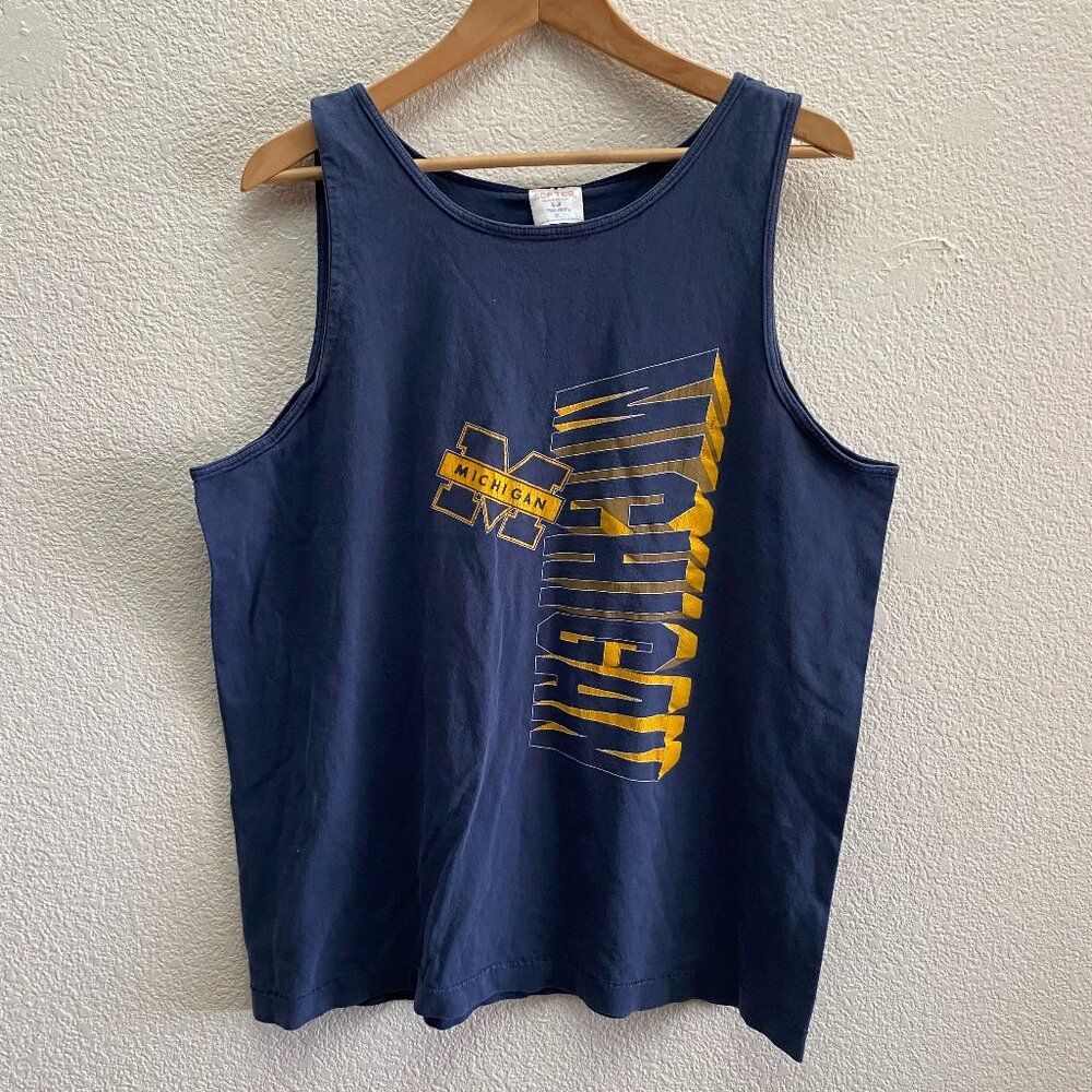 VTG Michigan Wolverines Sleeveless Tank Top Shirt Tee Jays Sof Tee Men's XL Blue
